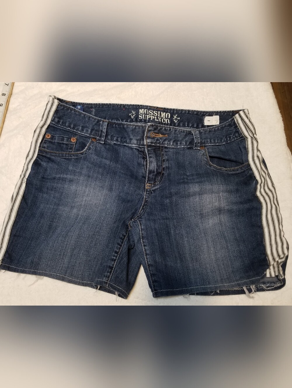 Vintage Mossimo Supply Co. 13 Blue Denim Shorts with Striped Side Panels